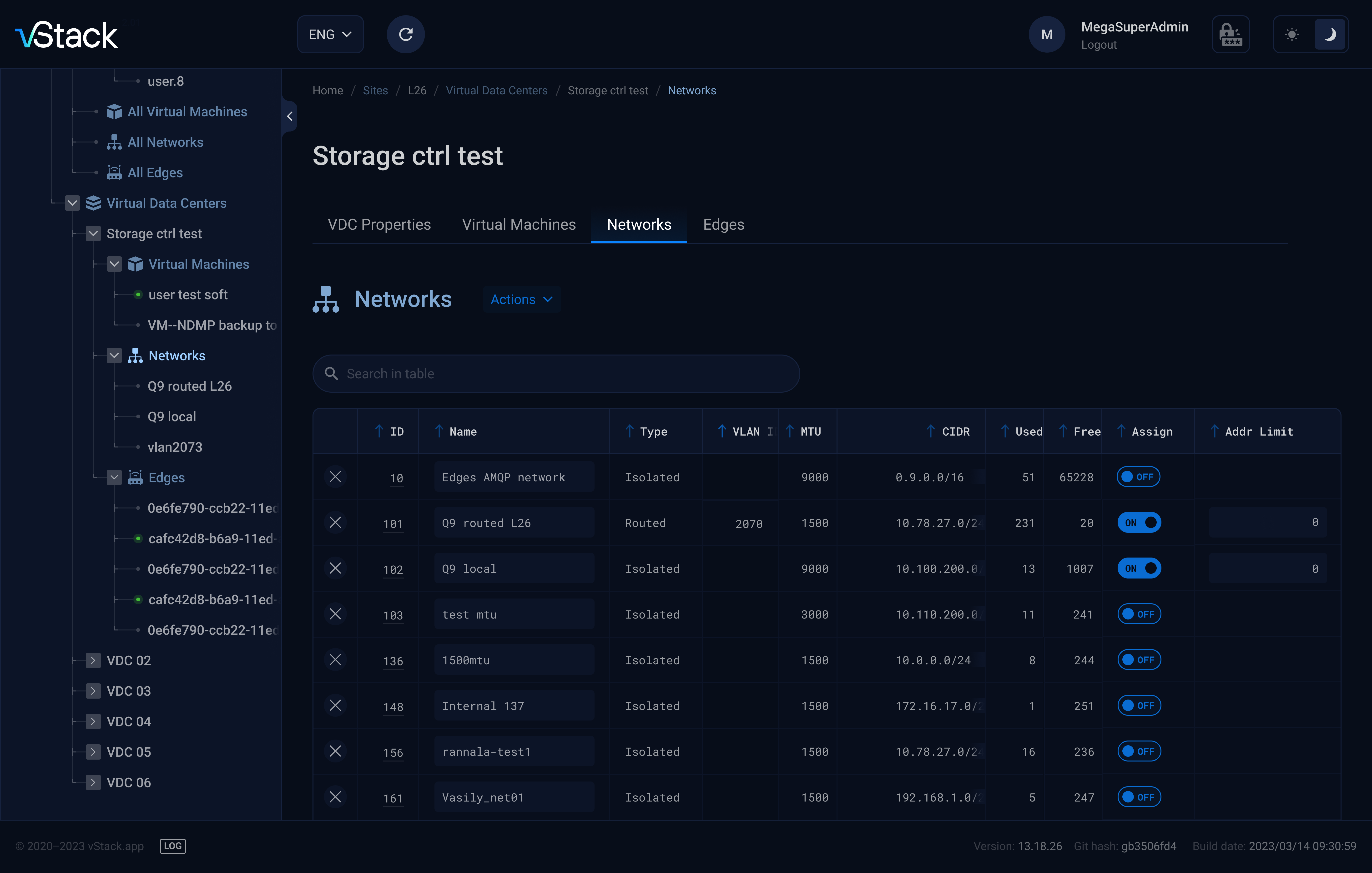 (English) List of virtual networks